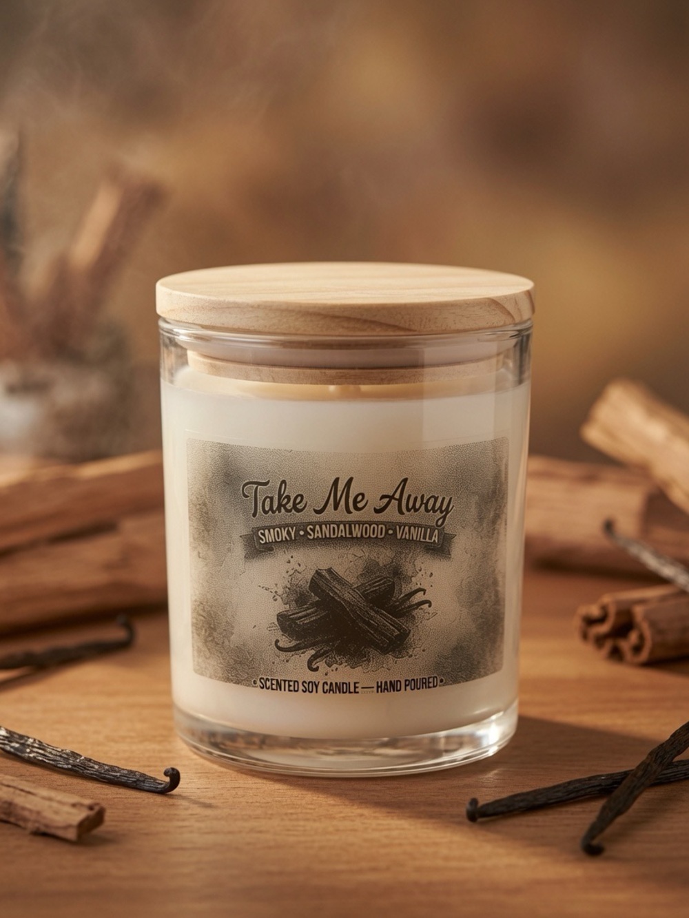 9oz Take Me Away Candle | Sandalwood Vanilla Scent | Soy Wax Hand Poured
